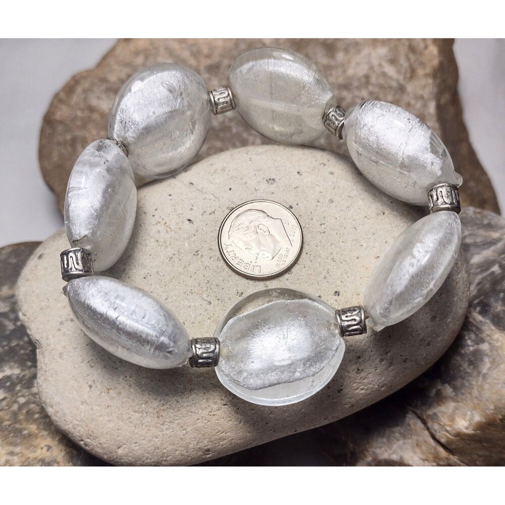 Murano Glass Silver Foil Beaded Chunky Bracelet View 4